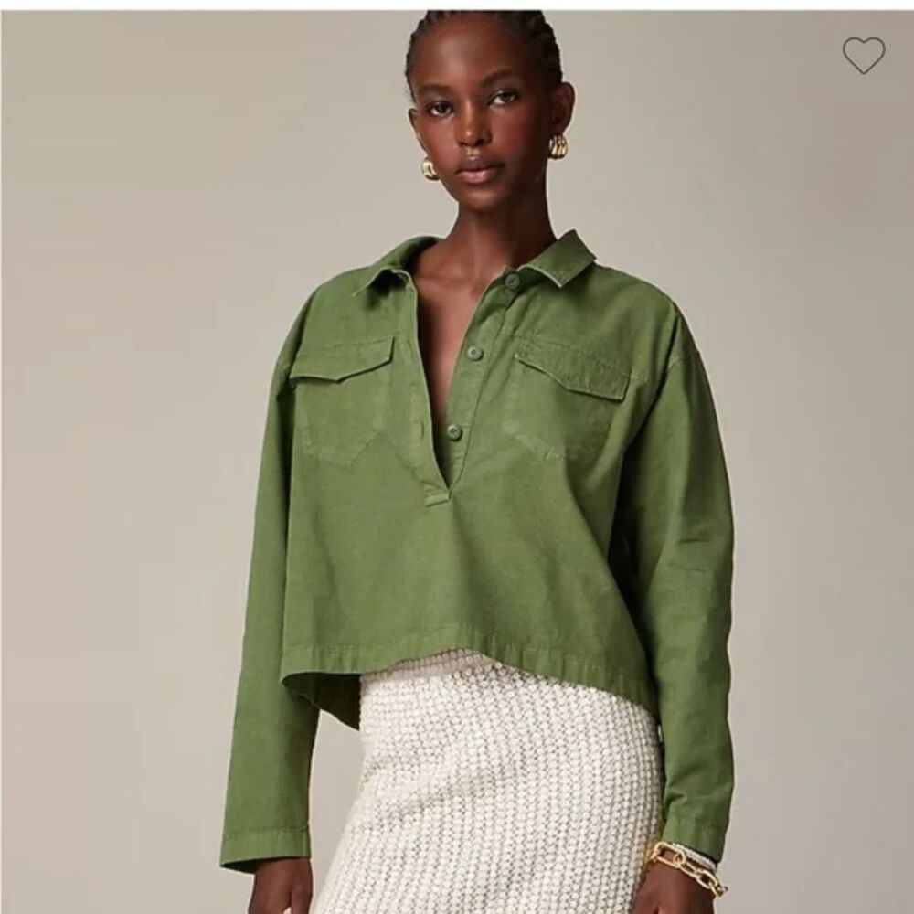 JCREW‎ Linen Cotton Blend Popover Shirt Green Medium